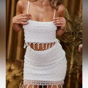 White pearl skirt and top set